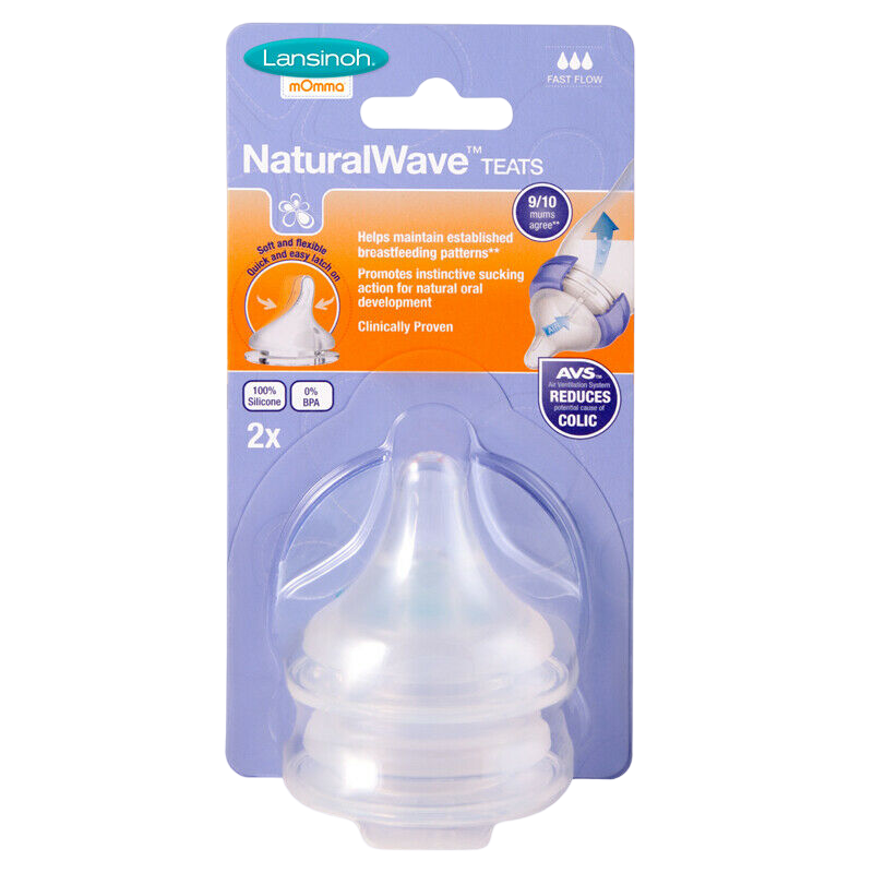  Lansinoh NaturalWave Baby Bottle Nipples, Slow Flow, Size 2S,  Anti-Colic, 2 Count : Baby Bottle Nipples : Baby