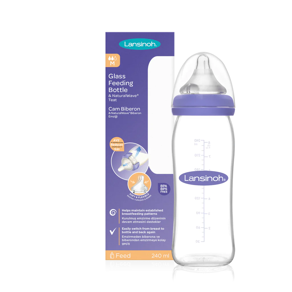 Lansinoh Glass Feeding Bottle 240ml/8oz For Babies Toddlers Medium M NEW